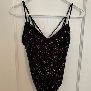 Black Cherry Polka Dot Strappy Back Bodysuit